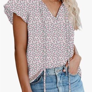 NWT Dokotoo Flutter Sleeve Tie Front Blouse 100% polyester size L